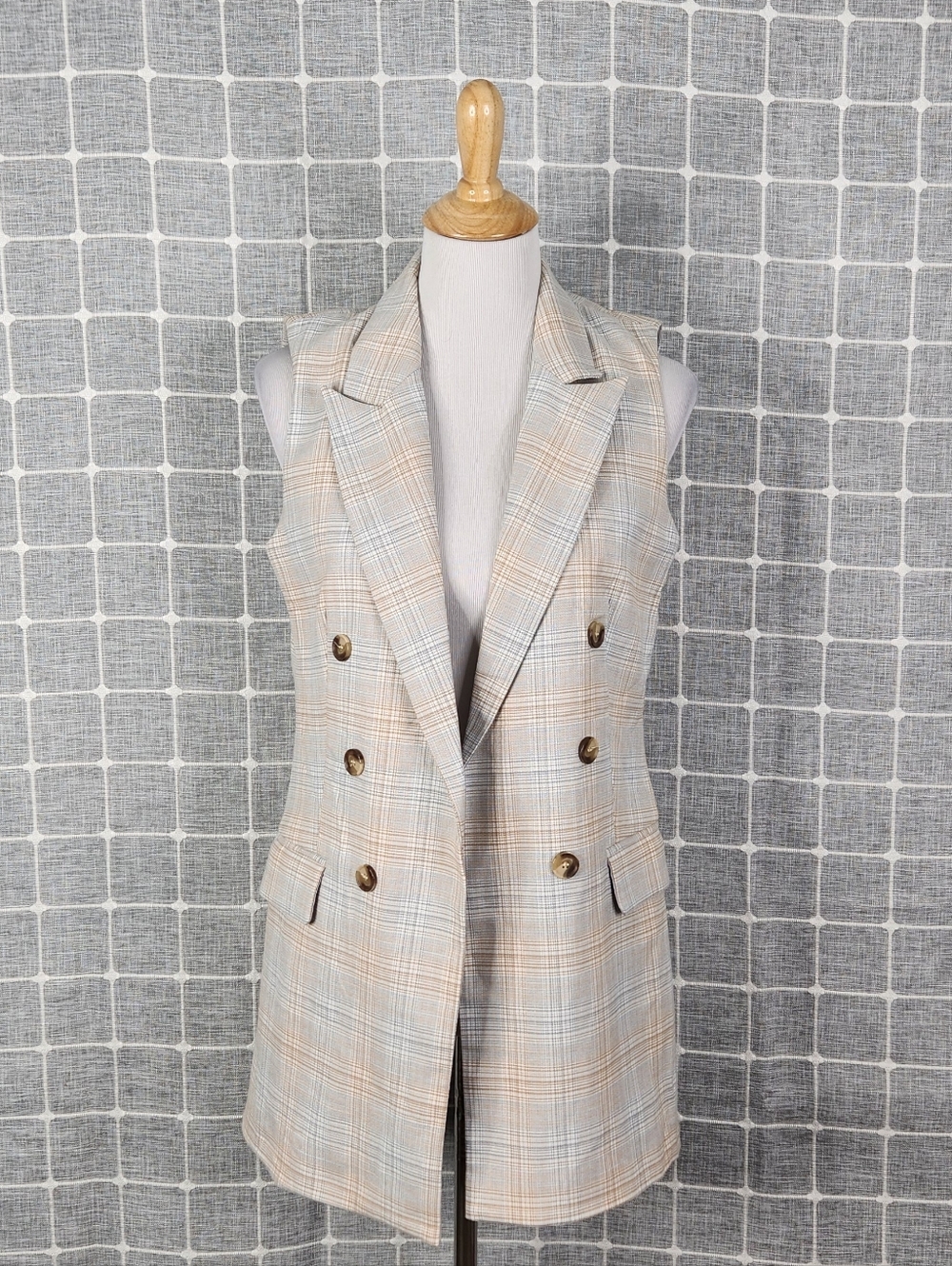 Rachel Zoe Sleeveless Plaid Double-Breasted Vest